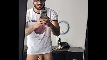 Admiring my gains in the mirror while giving myself pleasure.