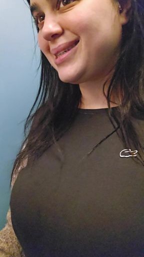 Flashing my tits in the public elevator