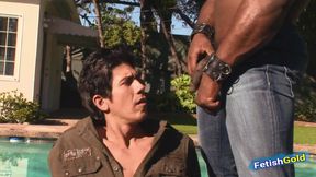 Muscular black police guy and a white man blow each other before having intense anal sex