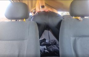 masturbate thru nylon wind pants in the car
