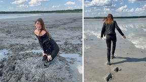 Lisa walks through a lake of mud and gets stuck