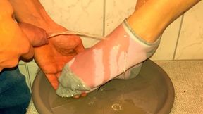 Pissed her cute pink ankle socks wet with his cock until they dripping (artwork without audio)