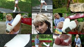 Yvette Term SLWC Gimping in the Park in Short and Showing Off Her Casted Toes (in HD 1920X1080)