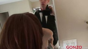 Hot brunette Kiera Winters licks his thick pole
