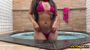 Married Woman Shows off in the Pool Before Sitting on the Dick