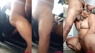 Fudendo do lado do carro e levando gozada dentro