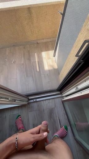 Too Cum From Balcony Almost Caught by Neighbors