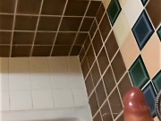 Massive uncut cum explosion in a shower on a vacation in slow motion