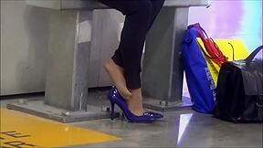 Wonderful Lady Wearing Provocative Nylon Stockings With Brand New Blue Shoes