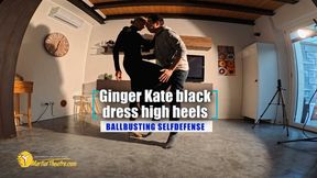 Ginger Kate black dress and high heels ballbusting selfdefense