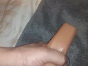 Dick has problem getting in sex toy, huge creampie