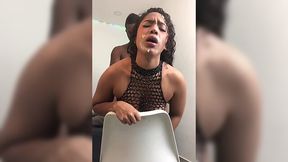 Ebony first got a cumshot on her face and then bbc creampie in doggy style