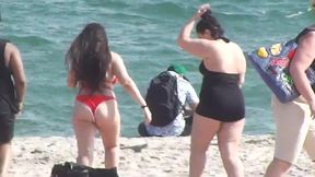 Chubby babes have fun on the public beach