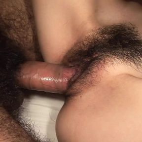 JAPANESE BITCH MOANS AS SHE BOUNCES HAIRY PUSSY ON A MASSIVE