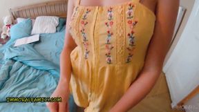 Bad stepdaughter Stacy Cruz gets fucked by three men in a row - part 1