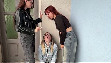 Mouth of a Nerdy Lesbian is a Human Spittoon and a Human Ashtray For Two Girls - Human Trash Bin Lezdom