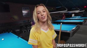 Ashlyn Angel fills her mouth and pussy with dick during billiard game