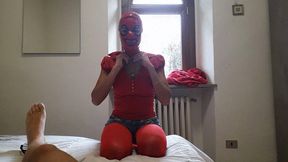 Amazing POV blowjob with oral creampie, on red pantyhose and stunning heels