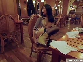Chinese Girl Masturbates and Squirt in Restaurant