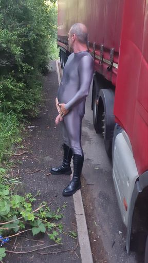 Kinky lorry diver exposed and cum in layby
