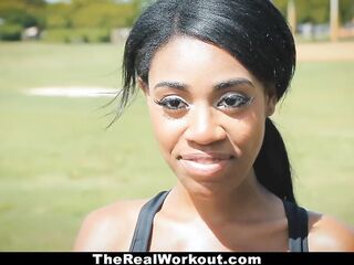 TheRealWorkout - Curvy Black Rides White Shlong after Workout