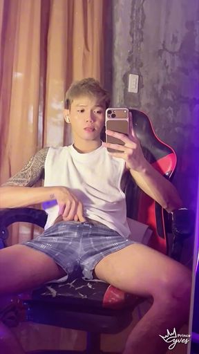 Asian Inked Boy Filming Himself as He Jerks Off   Clip 1