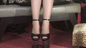 Nylon Toe Worship in Tall Platform Peeptoe Sandals