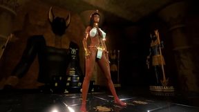 Gorgeous egyptian priestess propitiates the Anubis with depraved dances