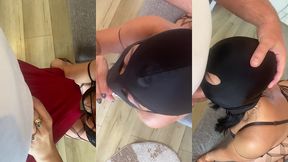 red lipstick blowjob & hardcore doggy in fishnet lingerie