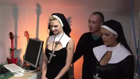 Sexy nuns Jasmine Black and Tarra White get their pussies fucked hard