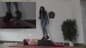Mistress Cleo's long trampling without the slave's orgasm! Picture in a picture! wmv
