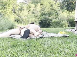 Outdoor Sex Tape - Married Pair Missy and George Making Love On Front Lawn - Full Bare