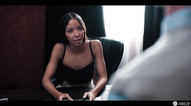 Cheating girlfriend with nerdy time stopped classmate blew nerd's big dick