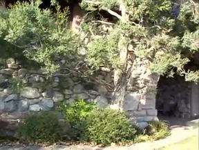 Tattooed petite fucking in the castle garden