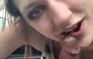 Emo slut swallows black cock in car and begs
