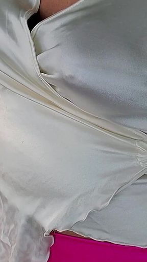 Satin Dressed Hands Free Cum
