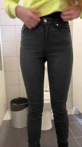 Compilation Girl in Black Skinny Jeans Piss in Public Toilets Daily Pad in Panties