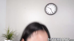 Petite & titty Asian Luna Mills jumps like crazy on her stepbros fat shaft