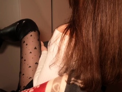 Amateur busty brunette masturbates and does hand job