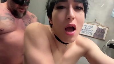 Daddy fucks asian femboy in bathroom