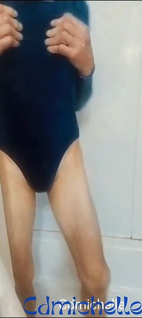 Cdmichelle in the Shower Wearing Sexy Blue Leotard