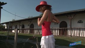 Skinny brunette girl gets her cunt and ass destroyed by muscular guy outdoor