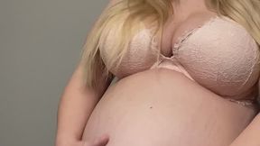 Huge 38 week pregnant belly rubbing and belly button play