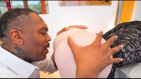 Adorable babe with big boobs gives great blowjob