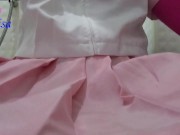 How SisK use toilet (piss through pink clit cage)