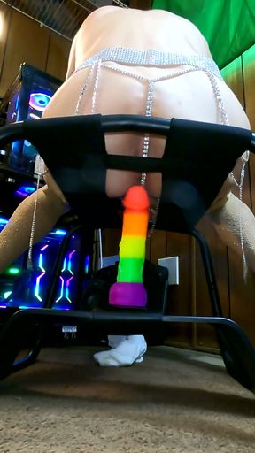Riding the fuck stool for the first time   Clip 1