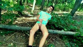 Park Jerking with Tied Balls, Put on Condom and Filled It with Cum Close