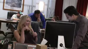 Blonde babe Natalie Norton deepthroats cock and rides it