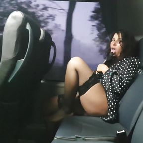 Crazy Girl Fucks Herself with a Dildo on a Bus