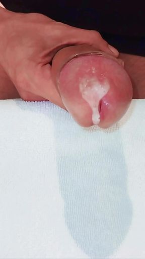 Milky spurt from a strong cock towards your face.